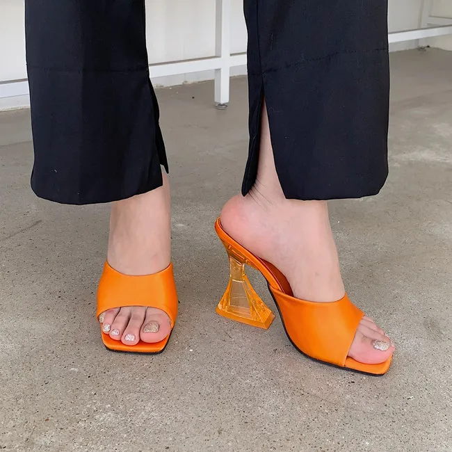 Breathable New Satin Square toe Beauty Comfort woman slippers Wholesale High heel custom foot wears