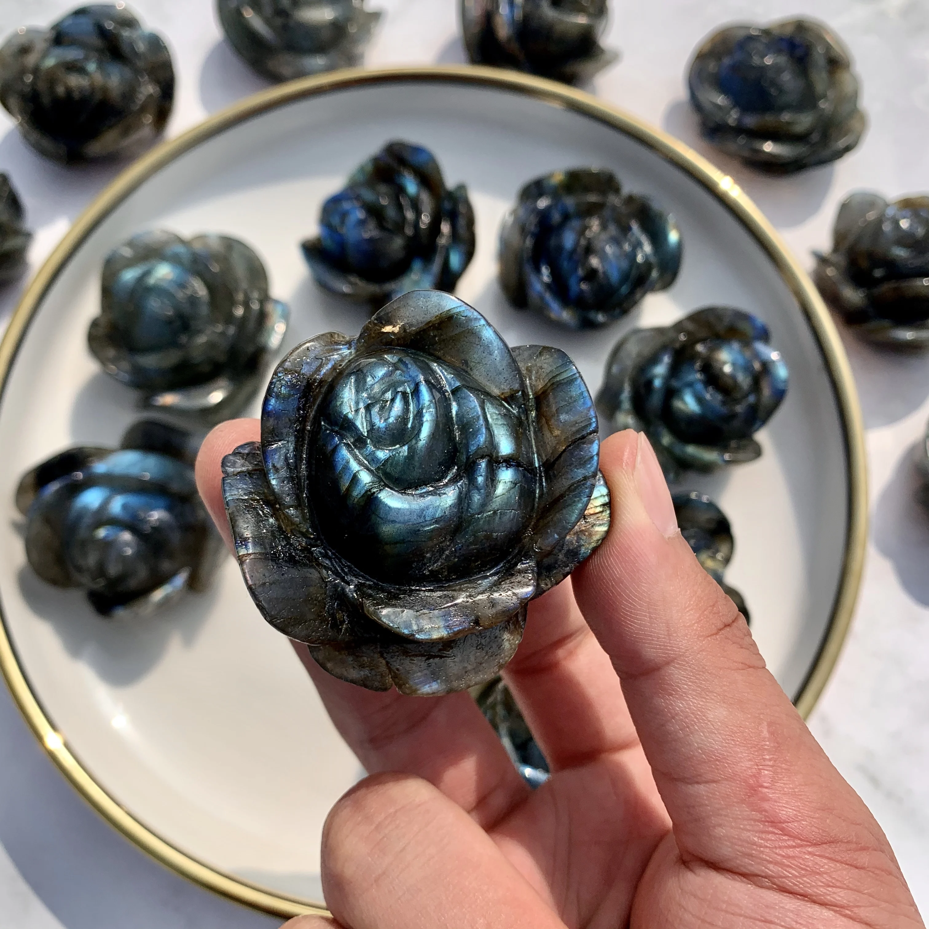 Wholesale Natural Stone Carving Crystal Crafts 3D Laboradorite Rose for Sale