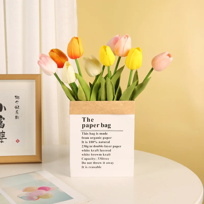5 Pieces Real touch Faux flowers PU 33cm 13 inch indoor Plant Home Decorative Artificial Tulip Desktop Decor Flowers for Wedding