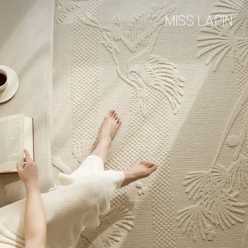 MISSLAPIN Premium Beige Embossed Carpet And Rugs Bedroom Floor Mat Carpet For Living Room Waterproof Carpet