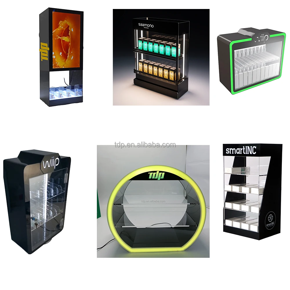 Custom LED lights Acrylic Display Cabinet Retail Smoke Shop POS POP Acrylic Cigarette Display Shelf for Tobacco Shop