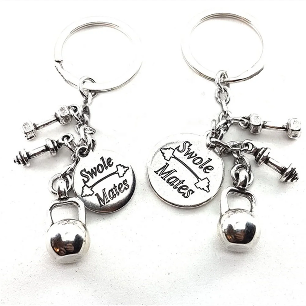 Couple Keychain Swole Mates & Weight Plate 45lbs+25lbs Kettlebell Fitness Jewelry Crossfit  Gym  Couples Gift