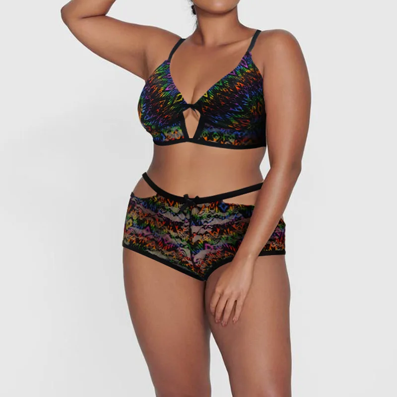 Brazil Girl 38 Size Boobs Printed Female Underwear Panties Combo Breathable Push Up Underwire Women Plus Size Bra Briefs Sets