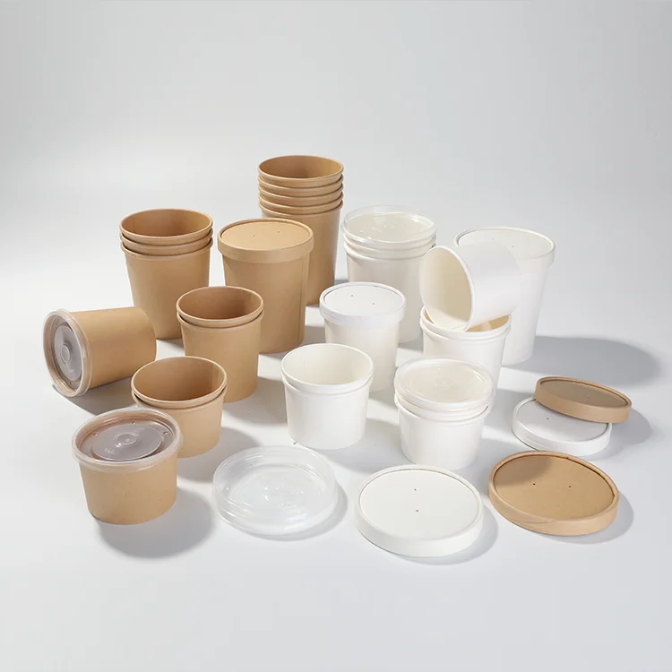 Manufacturers Supplier Disposable 8 Oz Porridge Food Containers Craft Paper Hot Heated Soup Cup Soup Bowl Craft
