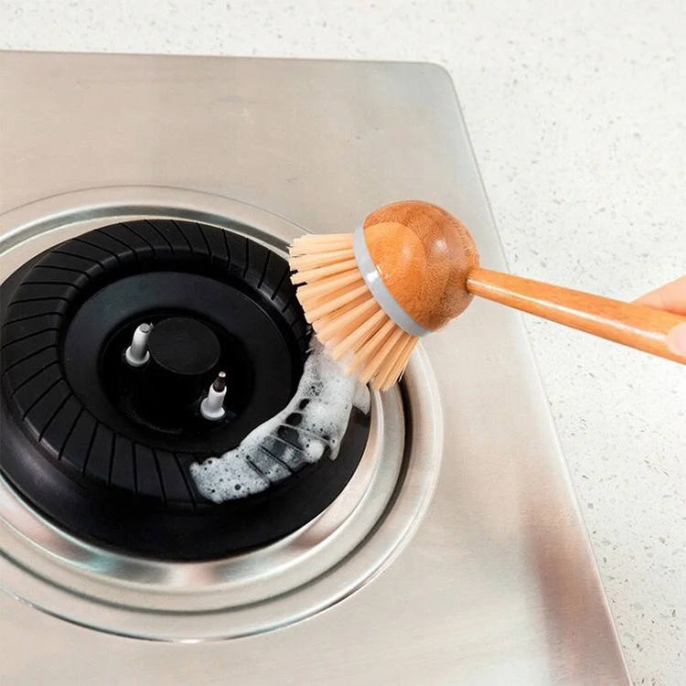 Kitchen Dish Cleaning Brush Bamboo Wooden Dishes Bowl Pan Pot Sisal Brushes with long handle