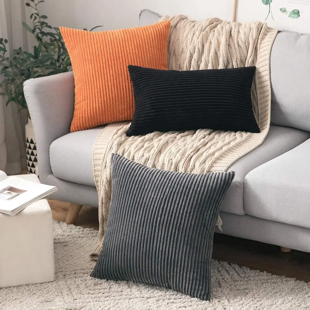 Stripe Corduroy Sofa Decorative Brilliant Bright Colors Velvet Custom Sofa Cushion Cover Bulk Throw Pillow Case