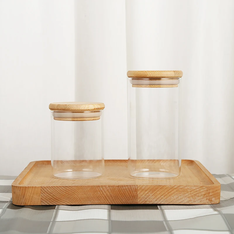 200ml 260ml 300ml 400ml 500ml High grade Kitchen Borosilicate Glass storage Containers Jar with bamboo lids
