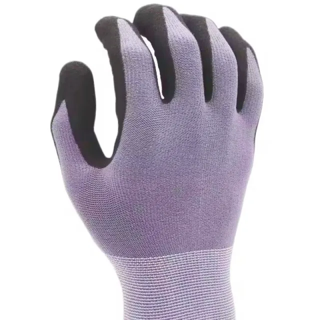 15G Grey Nylon Spandex Line Industrial Work Glove With Nitrile Waterbased PU Palm Coated Safety Gloves