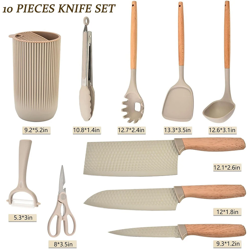 TOALLWIN chef kitchen knives set wooden handle kitchen utensils and kitchen knife set with holder