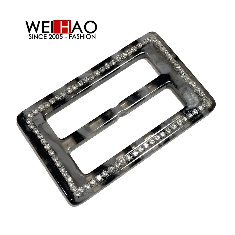 
Rectangle belt buckle with rhinestone material grey color metal dress resin buckle for garments 