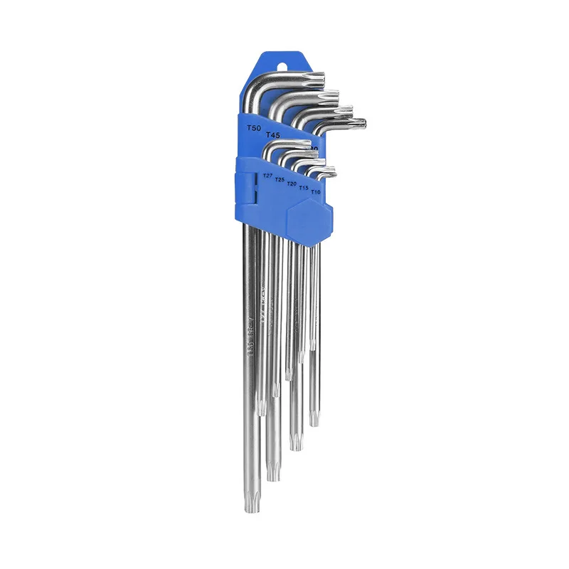 Набор инструментов для шестигранных ключей torx, сверхдлинная ручка, 9 шт., термообработка из хромованадиевой стали и Хромовая пластина, упаковано в двойной блистерный ключ