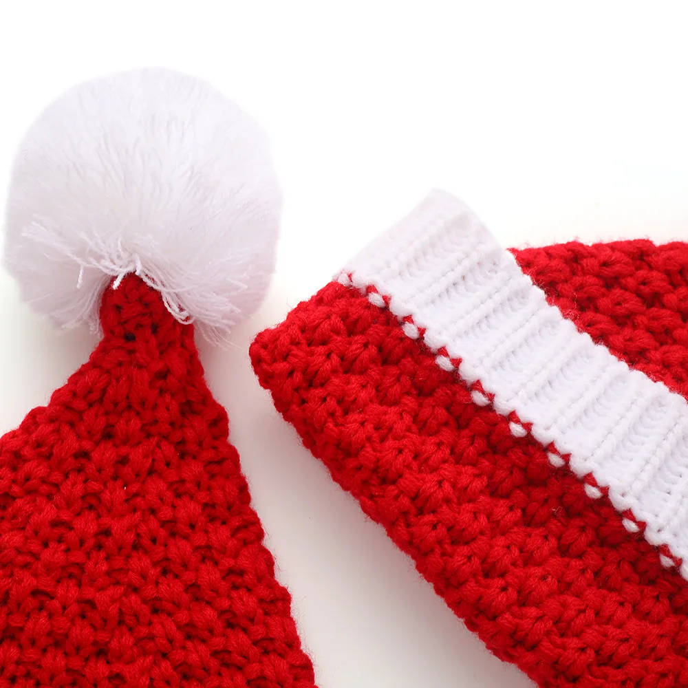Christmas Knit Hat Soft Slouchy Warm Winter Beanie Crochet Pom Ball Knitted Cap White Red for Kids Men Women