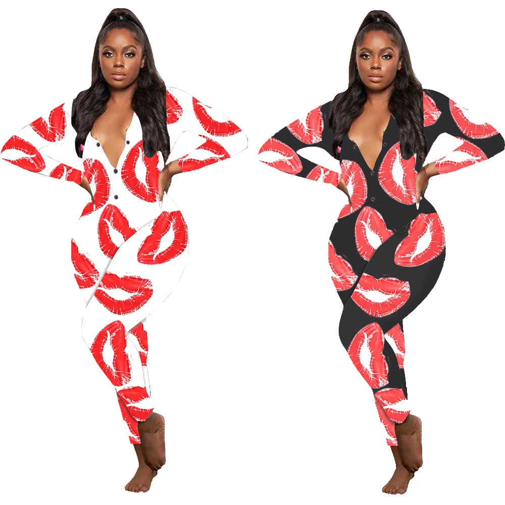 2024 Valentine Day Onesie Pjs Pajamas Valentines Onesie Long Sleeve Bodysuit Sexy Cookie Lip Long Pants Adult Onsie Sleepwear