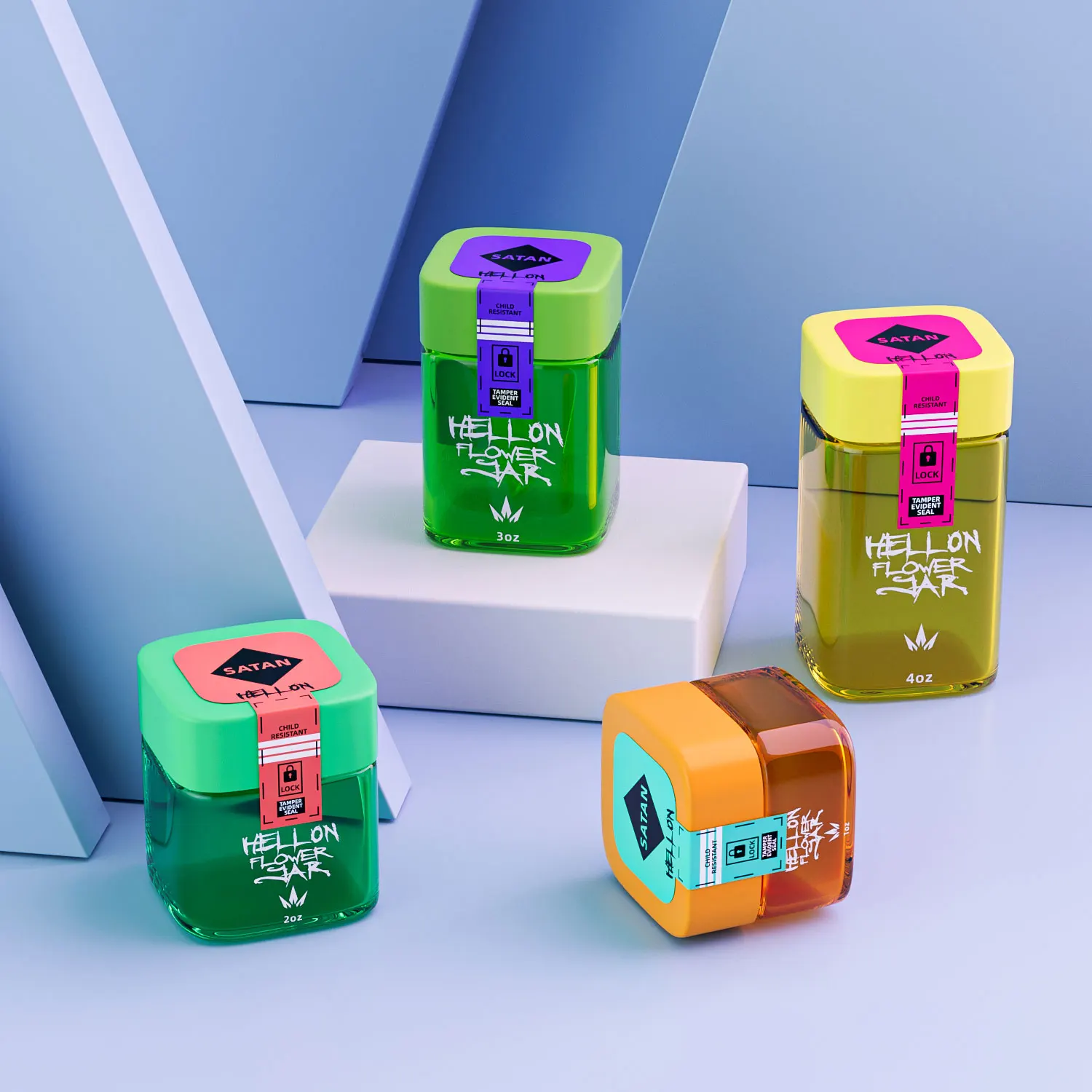 1oz 2 oz 3 oz 4oz pill medicine flower container square child resistant smell proof 3oz glass jar with child resistant cap