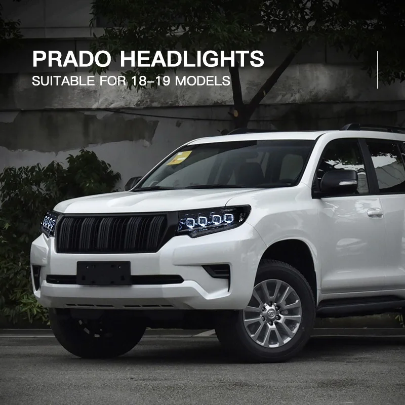 LINK-TO Suitable For 2018-2019 Toyota Prado Headlight Assembly Modification LED Lens Daytime Running Light Turn Signal Bugatti
