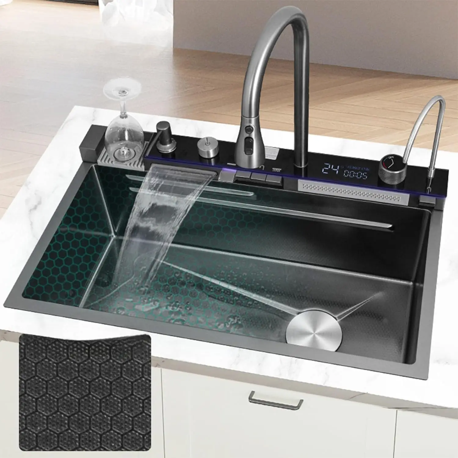 Honeycomb Stainless Steel Sink Handmade Digital Display a Complete of SS304  Kitchen Sinks