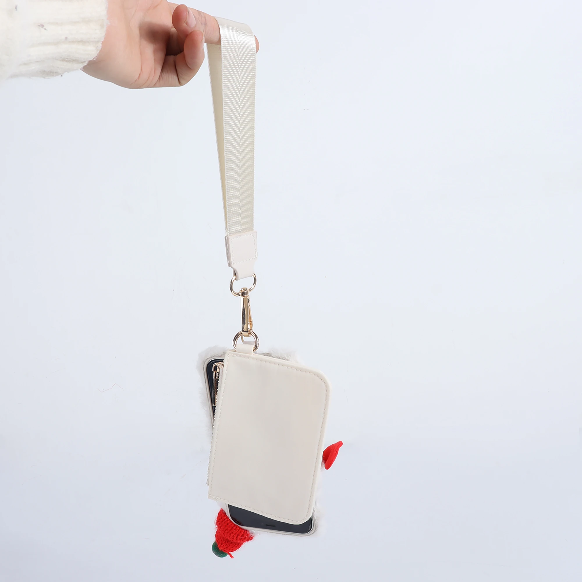 Custom Logo Portable Nylon Waterproof Dual Pouch Wristlet Phone Tether Piece Wrist Bag Mini Purse Keychain Wallets