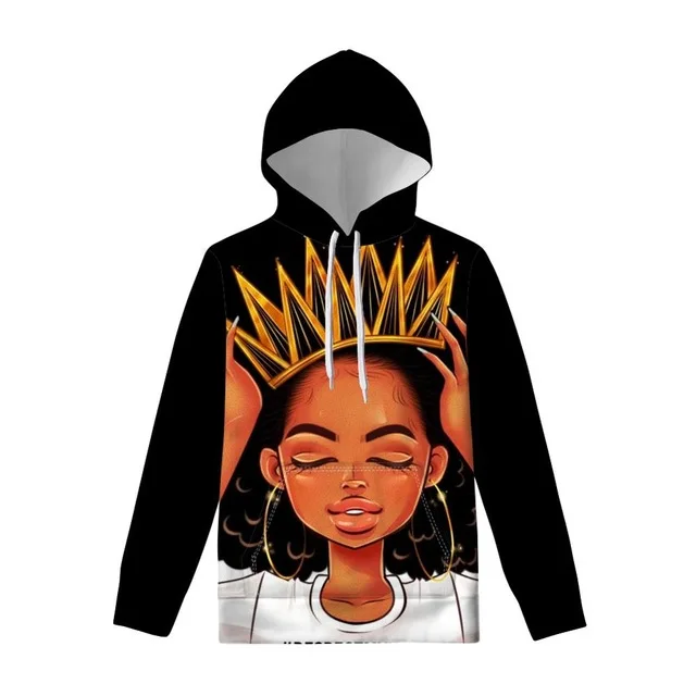 Custom Logo Long Sleeve Black Art African Girls Printing Fashion Hip Hop Pullover Ladies Women Hoodies Sweatshirt