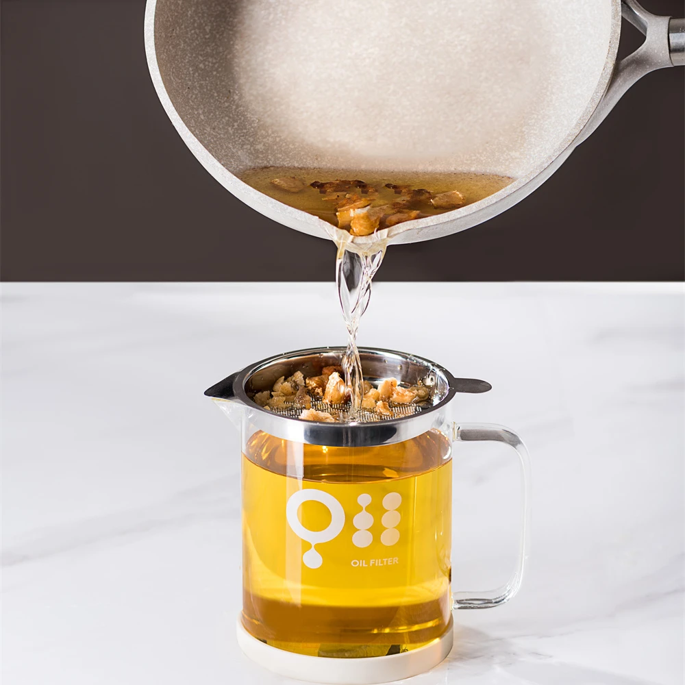 Pinmoo Factory Price 304 Stainless Steel Grease Strainer and Container Oil Filter Pot with Lid and Handle