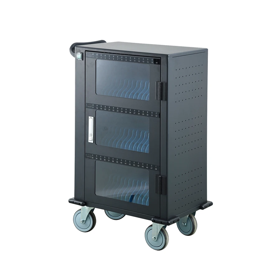 with handle lock, 48 way single glass door DC charging cart
