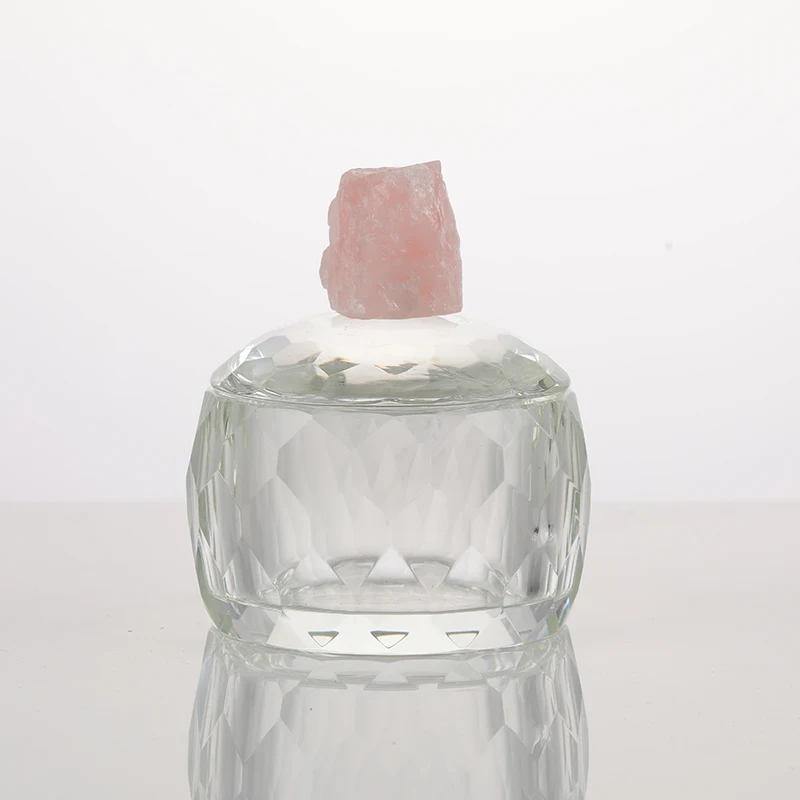 Factory Supply Clear Facet Crystal Jewelry Box Modern Glass Candy Agarwood StorageJars With Agate Amethyst Stone Glass Lids