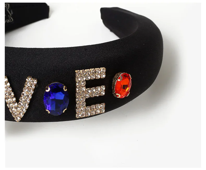 2021 Fashion Black Sponge PADDED Boss Letters Boujee Queen Crystal Baroque Bead Headband Lurex Rhinestone Headband