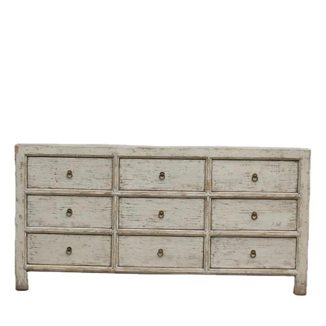 antique shabby chic white nine drawer chest sideboard  dry lacquer living room furniture kitchen furniture