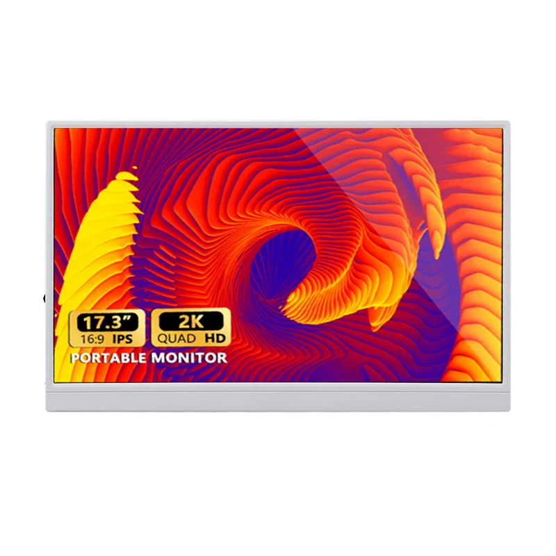 2K Type C 17.3 inch white Portable Monitor with Dual USB-C VESA Speaker for Laptop PC Phone PS4