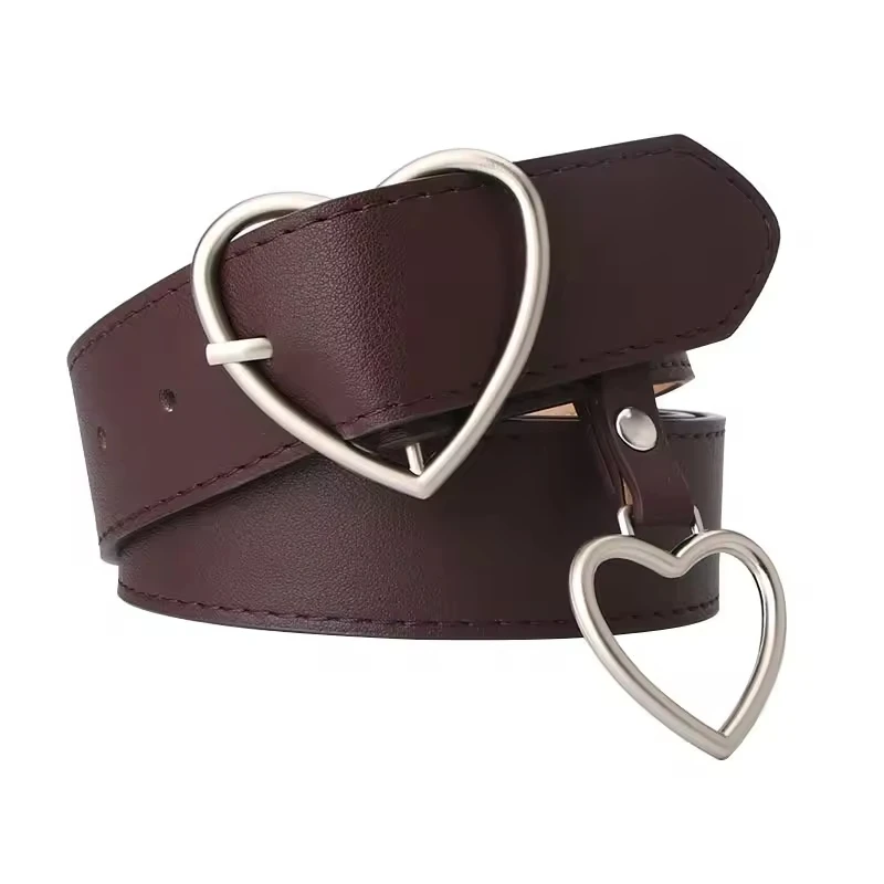2024 New Fashion Lovely Heart Belt Women Custom Pu Leather And Genuine Leather Belt For Girls
