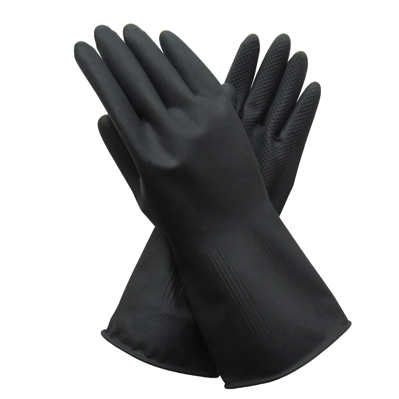 REUSABLE OIL RESISTENCE AGRICULTURE USE MALAYSIA NATURAL LATEX THICK BLACK INDUSTRIAL RUBBER GLOVES