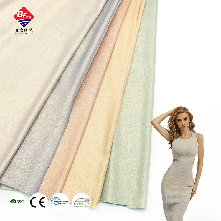 Custom Fashion Style 95%polyester 5%spandex 170gsm Gold Stamp Knitted Dyed Fabric For Skirt Dress