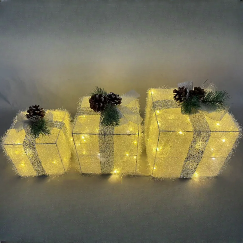 Christmas 3 Pcs Led Light Foldable Christmas Gift Boxes Set Christmas candy Home Rectangular Gift Box Shape Lighting