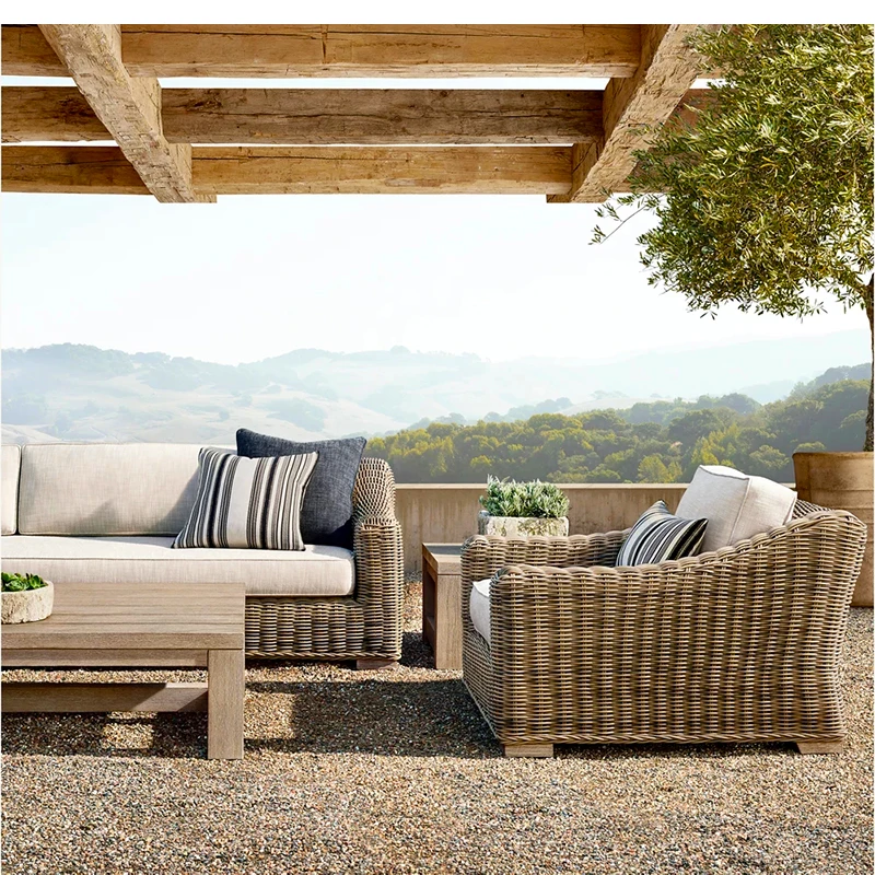 Luxury foshan furniture outdoor round patio sofa rope set steel sectional patio outdoor furniture