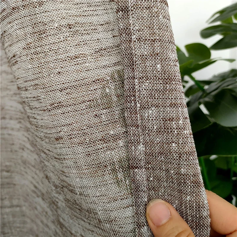 2022 Hot Sale Brown China 100% Polyester Environmental Protection Material recycle fabrics faux linen Curtain