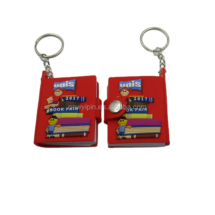 Ideal gifts school company advisement key chain Mini Book 3D Rubber Keyring Custom notebook Shape 3D Soft PVC Keychain