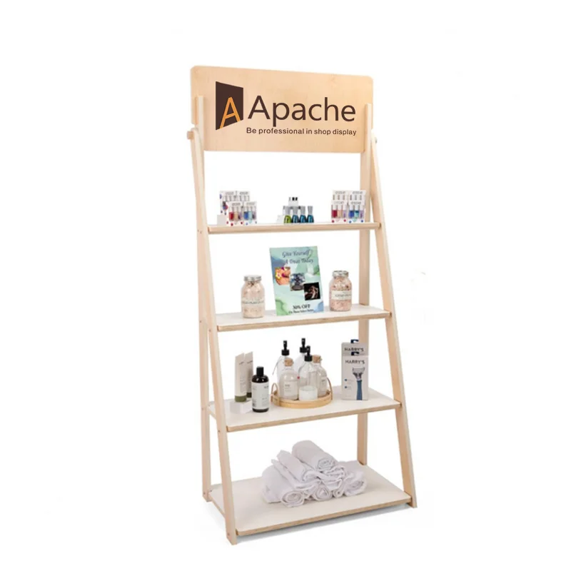 Customizable Wood Display Rack for Cosmetics Store Quality Display Stand