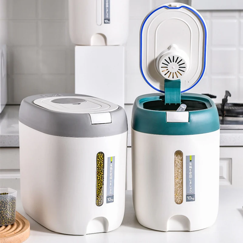 Wholesale 10KG 20KG Kitchen Plastic storage container Moisture-Proof Insect-Proof Airtight Rice Bin Food Storage Container