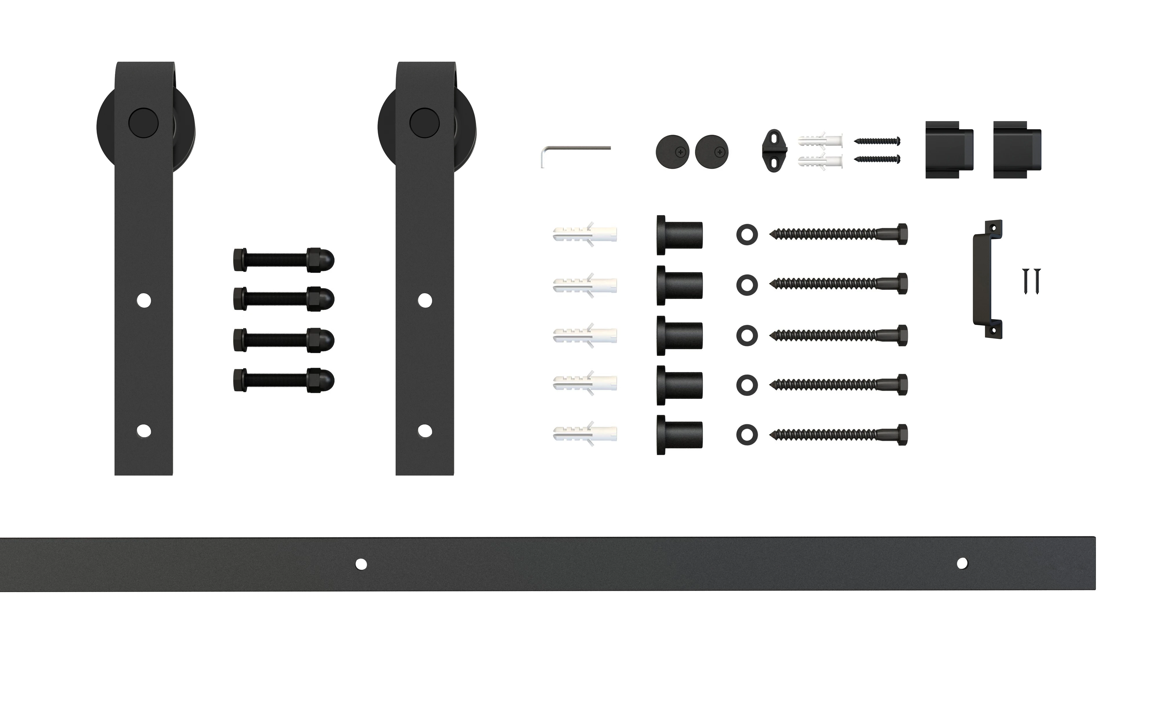 Knocked down version 3 lites Brown Color  Wooden Barn Door Wth frosted Glass Panels, Including The Track Rollers