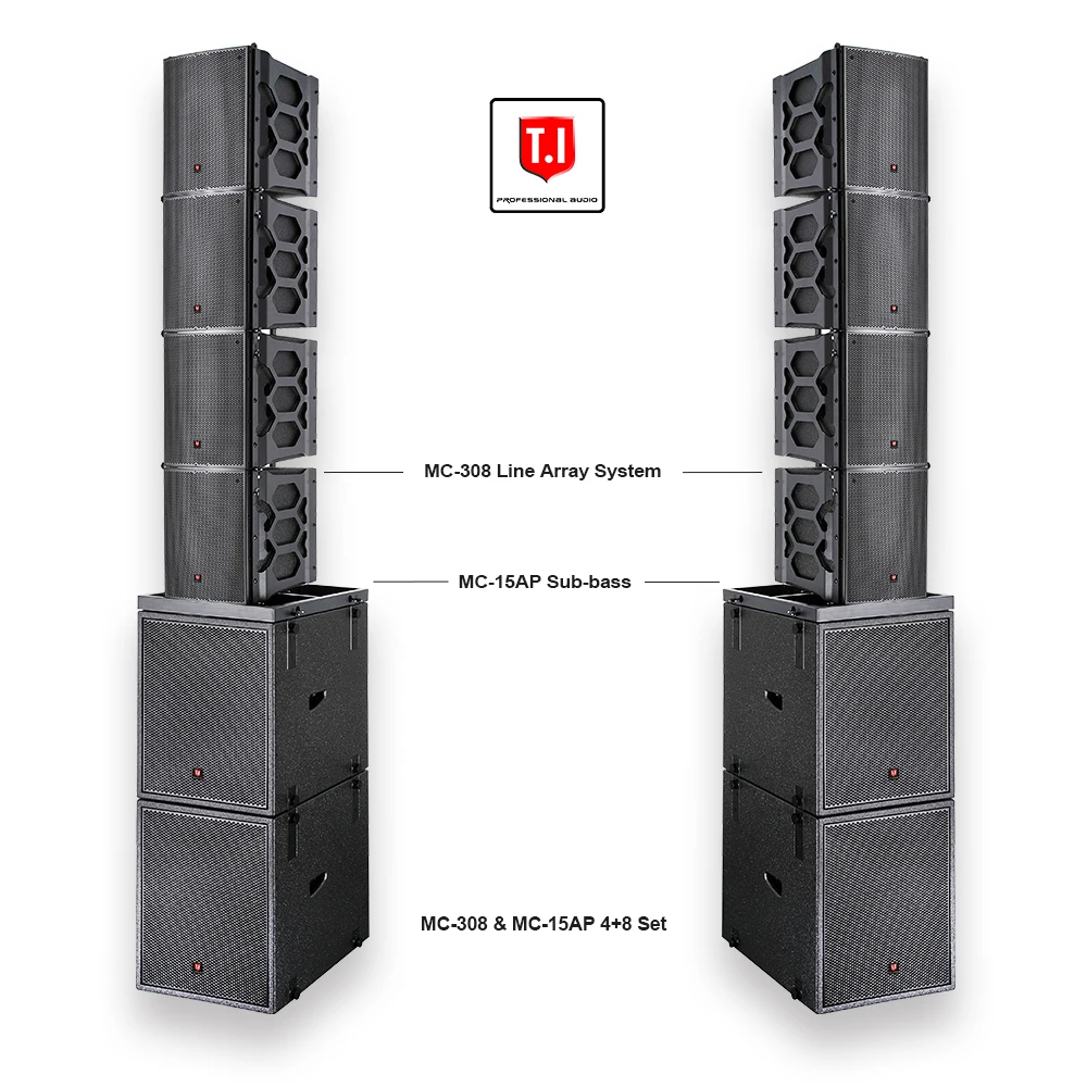 8+4 Fully Set Audio Sound System Professional Speaker 8*3' Line Array with Single 15 Inch Active Bass/subwoofer