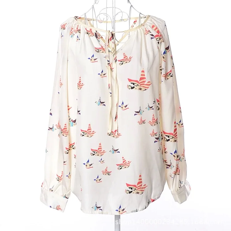 bird print top blouse long sleeve V-Neck top women blusas sexy blouse ladies tops woman tshirts blusa feminina