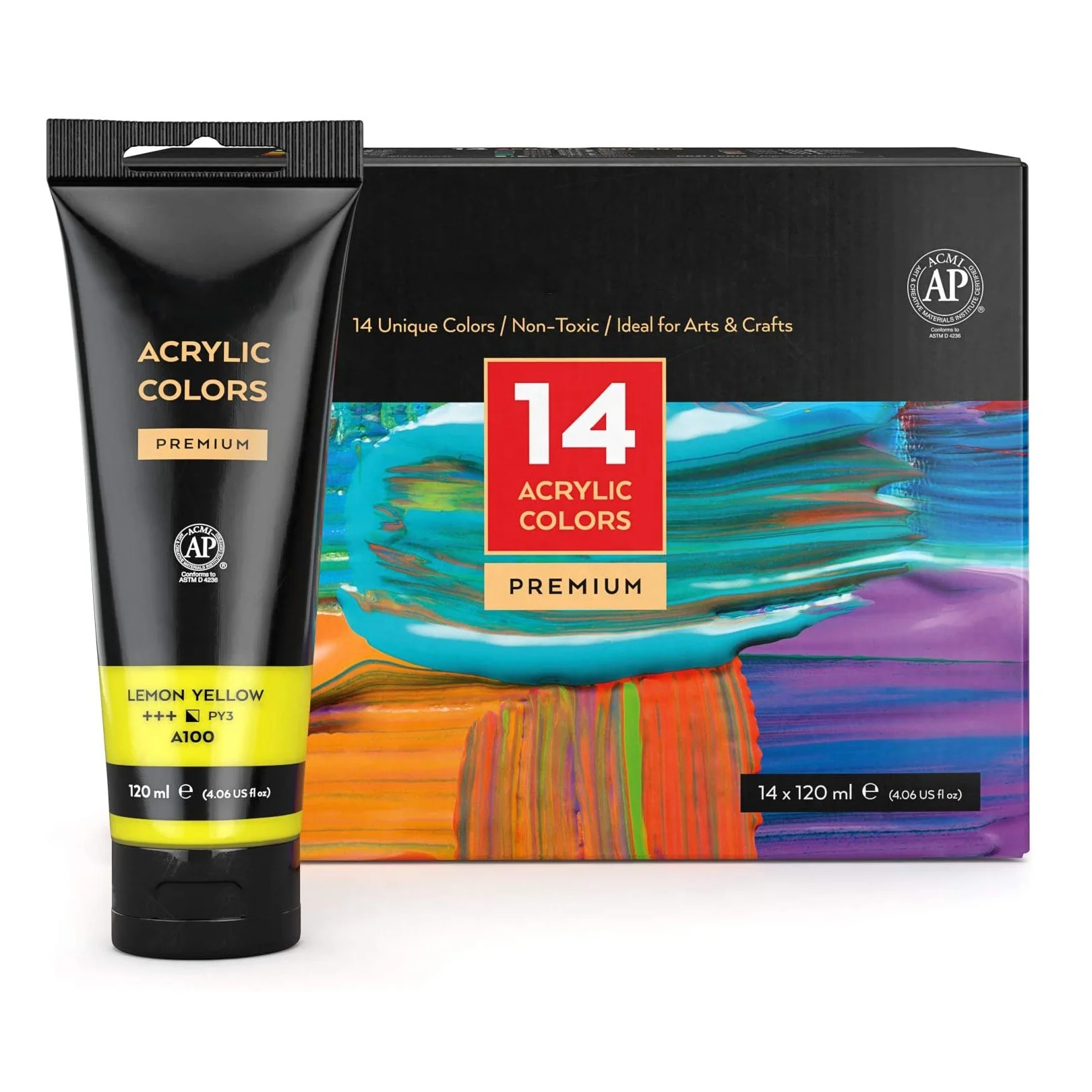 Художественная акриловая краска 14 цветов 120 мл профессиональная художественная