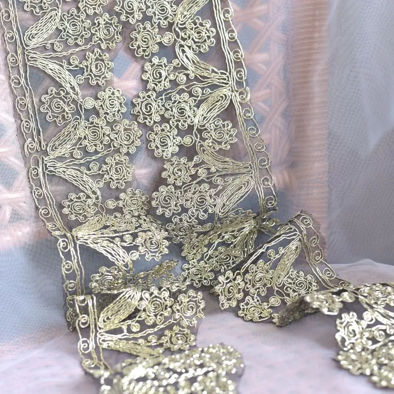 Gold line black net bottom lace lace wedding dress decoration dress diy accessories accessories trim lace