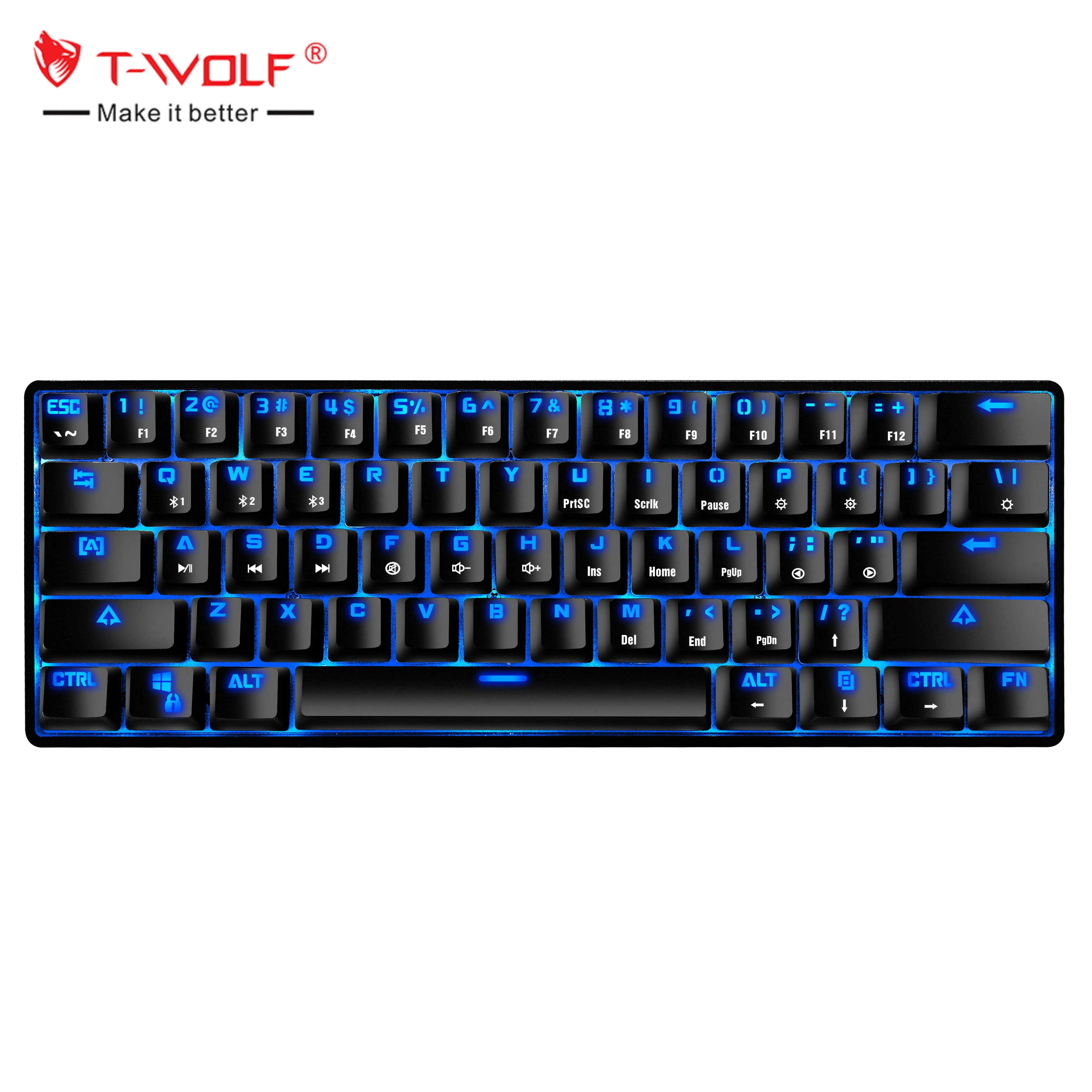 Wholesale Hot sale TWOLF T61 teclado 60% blue switch Spanish Russian language mini custom rgb mechanical gaming keyboard