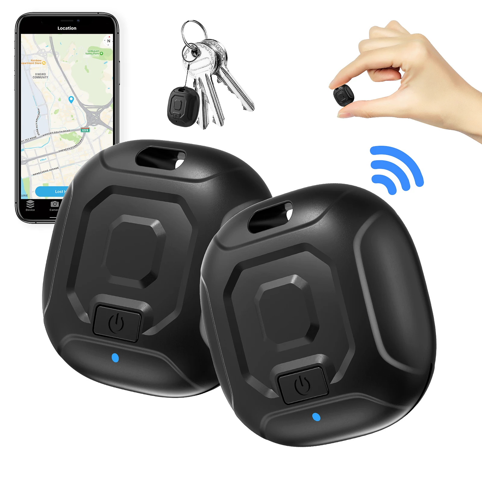 TIZE Mini Portable Anti-Lost Alarm Reminder 2-Way Item Location Tracker for iOS Android with Selfie and Recording Function