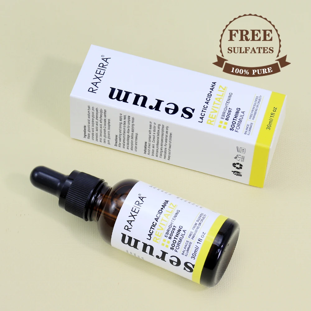 Private Label Soothing Formula Skin Peeling Whitening Glycerin Lactic Acid 7% Revitalize AHA 5% Facial Serum