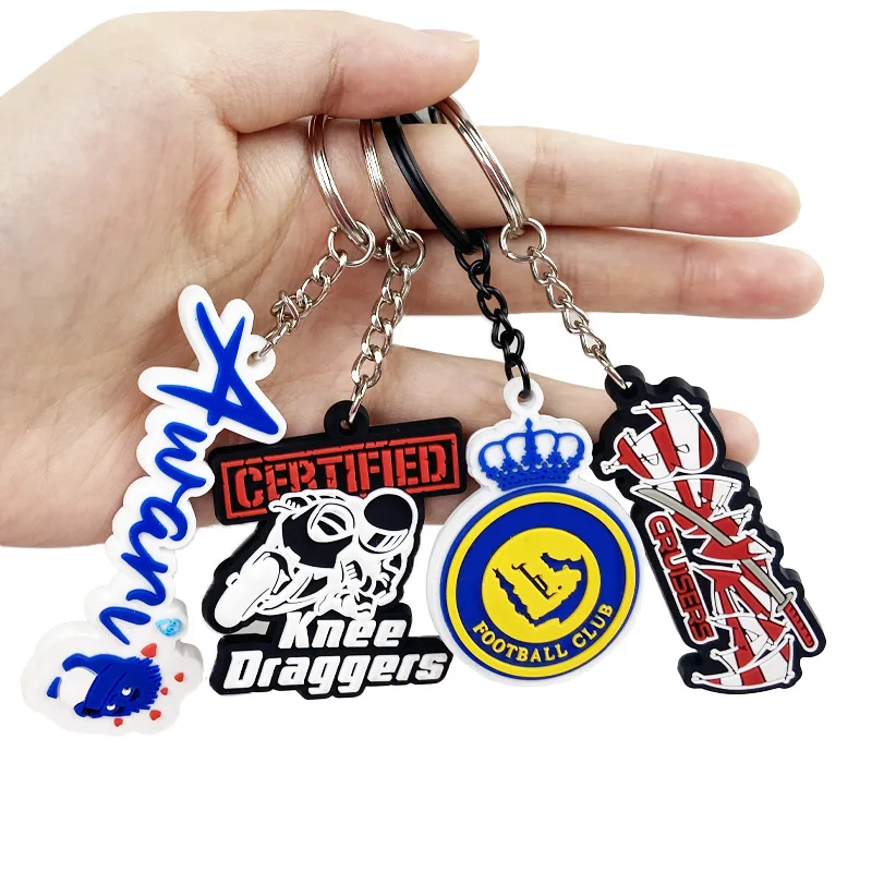 Wholesale 2d3d sport pvc keyrings rubber key chains football soccer club accessories custom logo keychain