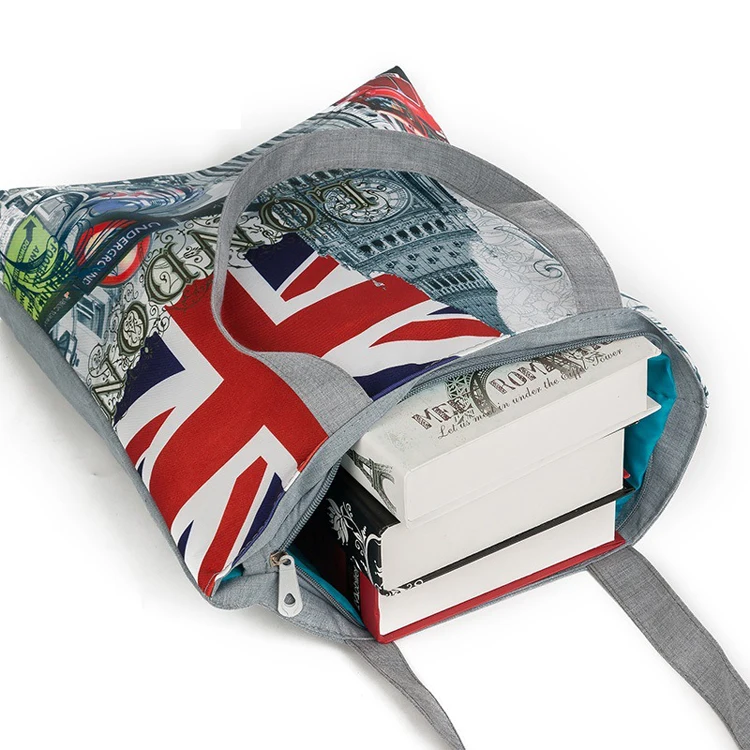 Sublimation England Style Big Ben Pattern Canvas Shoulder Bag Reusable Cotton Shopping Tote Bag