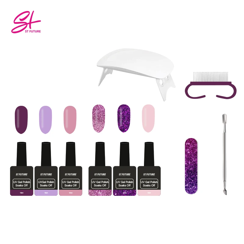 
Nail Gel Gift Set Supplier Oem Bottles Private Label Uv Gel Nail Polish Set With Nail Brush Cuticle Pusher Remover Led Lamp 