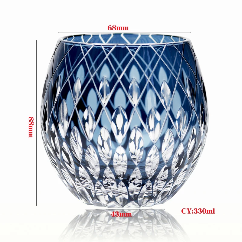 Japanese EDO Kiriko Hand Cut Crystal Glass Cup 250ml Egg Shape Glass Tumbler Rock Style Whiskey Cup