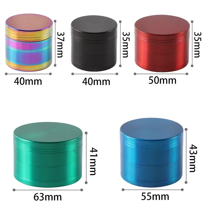 Wholesale Metal Zinc Alloy 40mm 50mm 55mm 63mm 4 Layers portable herb grinder custom color herbal grinder sample